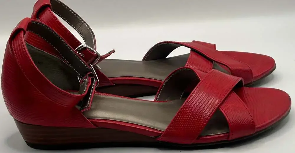 ARRAY Praise Red Textured Wedge Sandals with Ankle Strap